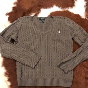 Ralph Lauren Olive Green V-Neck Sweater Size L